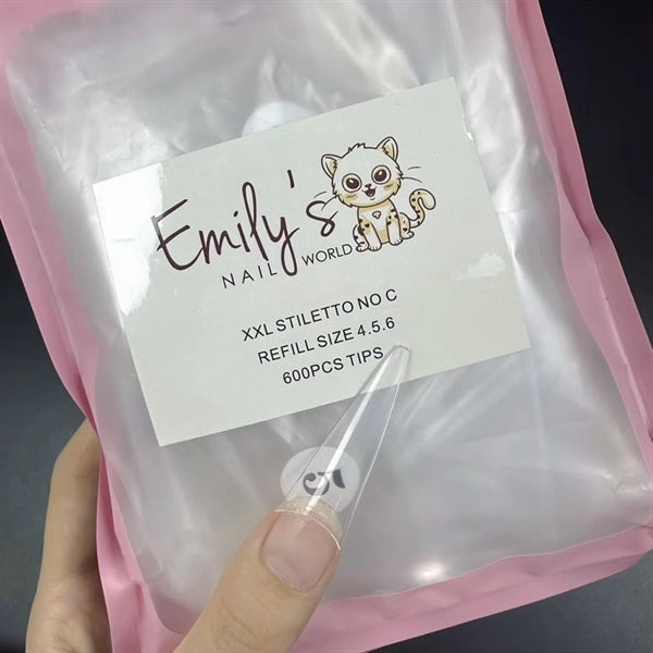 XXL Stiletto No C Refill Size 456 (600pcs Bag) - Clear Tips