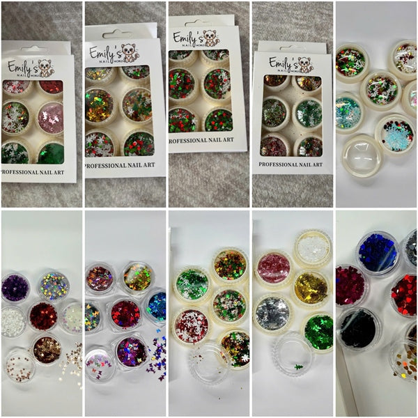 Christmas Flake 10-Box Set (6 Colors × 6 Jars per Box)