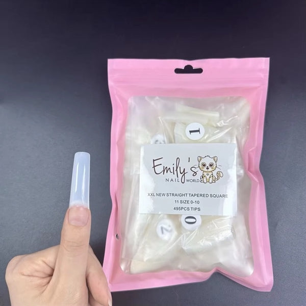 (10 Bags - Natural) XXL New Straight Tapered Square 11 Size 0-10 495pcs Tips