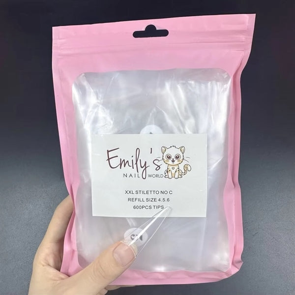 XXL Stiletto No C Refill Size 456 (600pcs Bag) - Clear Tips
