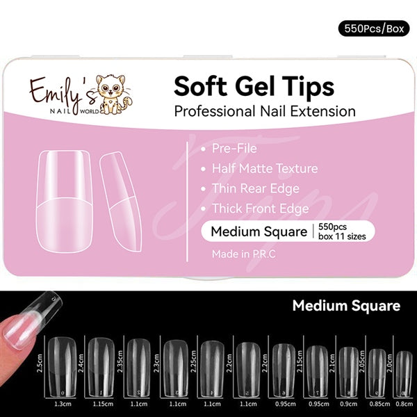 Soft Gel Nail Tips (550pcs/box) - Medium Square
