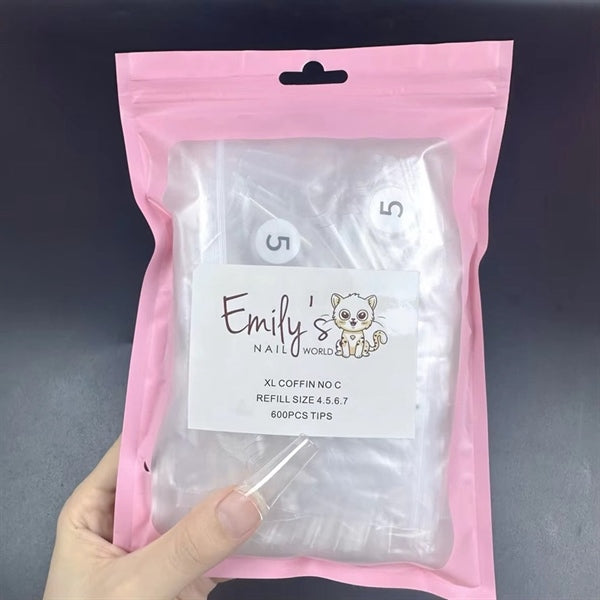XL Coffin No C Refill Size 4567 (600pcs Bag) - Clear Tips