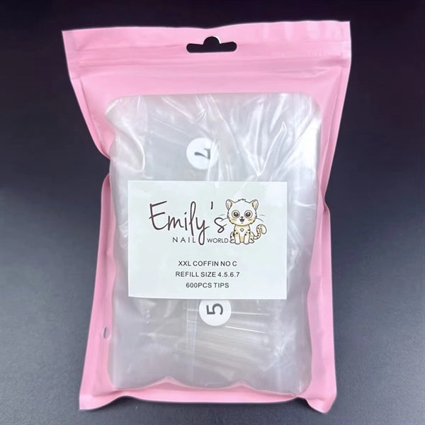 XXL Coffin No C Refill Size 4567 (600pcs Bag) - Clear Tips